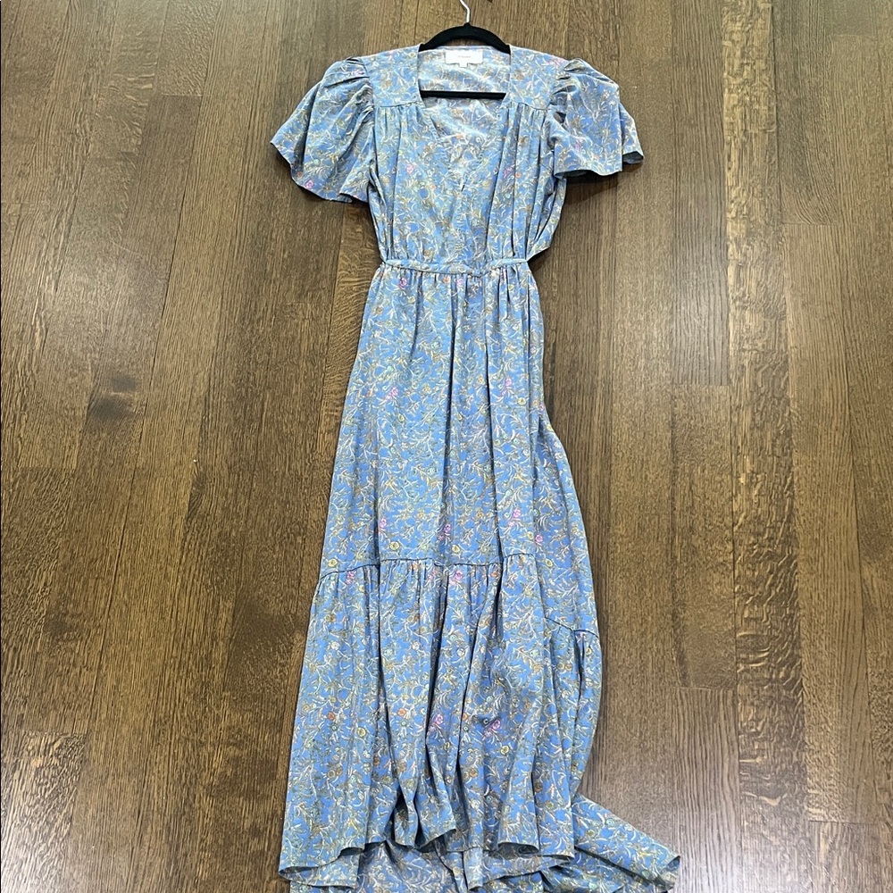 Xirena Blue Floral Puff-Sleeve Maxi Dress